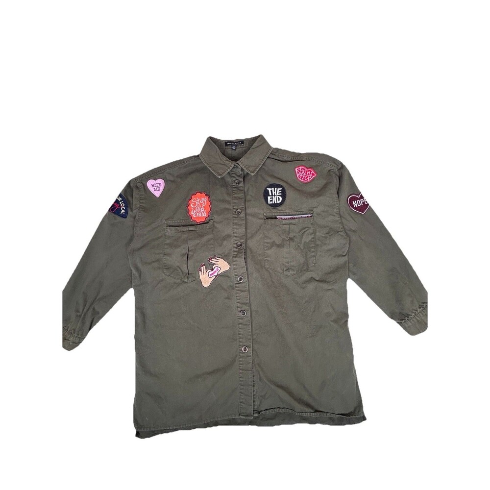 Kendall & Kylie LTWT green utility uniform oversize patch jacket Womens Sz S